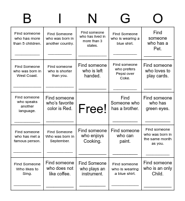 Find Someone Who Bingo Card