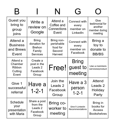 Leads 2 BINGO Card
