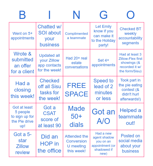 Bingo - Week 7 Bingo Card