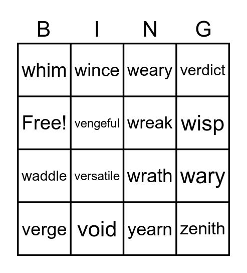 Vocab Bingo 13 Bingo Card