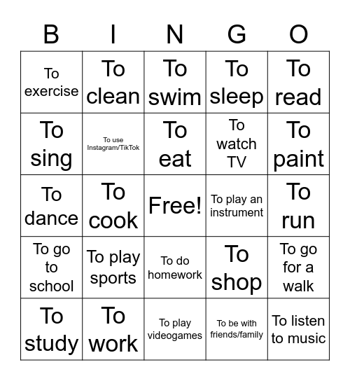 Likes/Dislikes Bingo Card