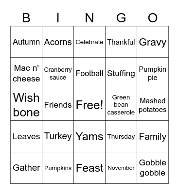 Thanksgiving Bingo Card