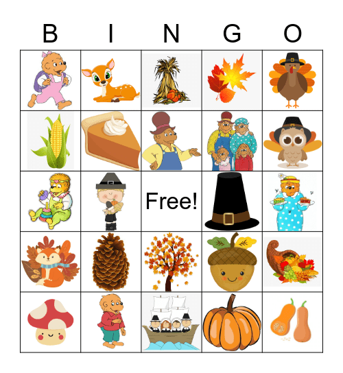 The Berenstein Bears Give Thanks Bingo Card