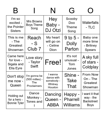 Wednesday Trinity Club Musical Bingo Card