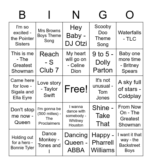 Wednesday Trinity Club Musical Bingo Card