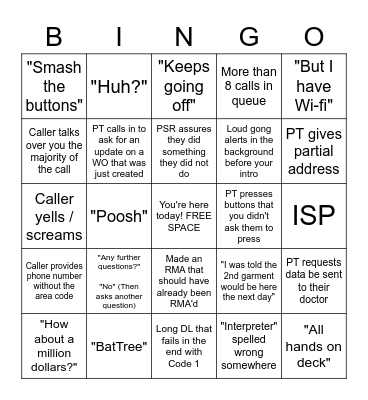 Tech Support 2 Bingo Card