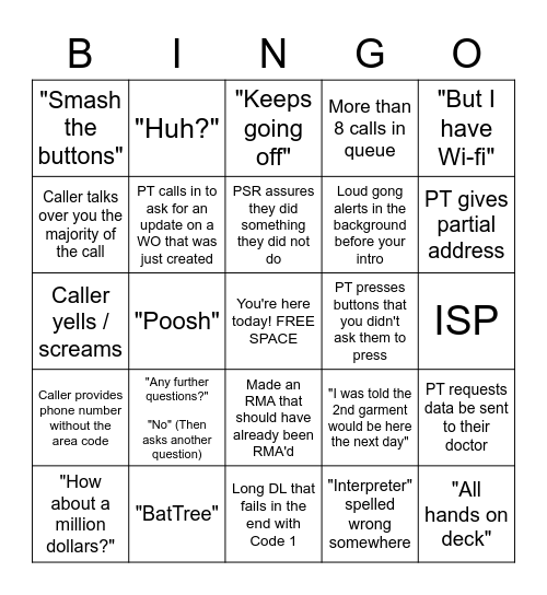 Tech Support 2 Bingo Card