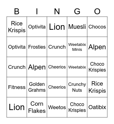 Cereal Bingo Card