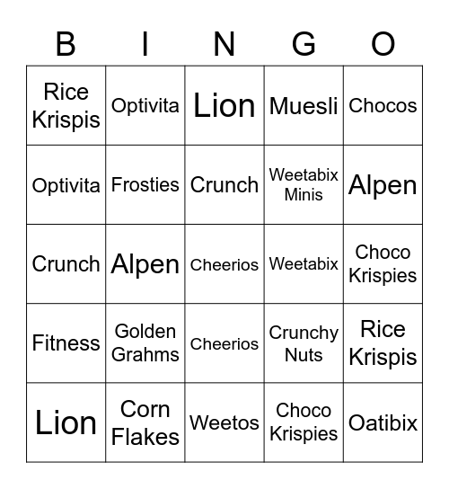 Cereal Bingo Card
