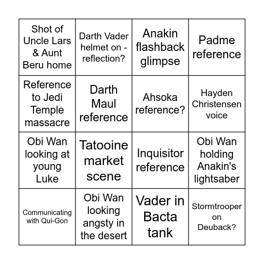 Kenobi Trailer Bingo! Bingo Card