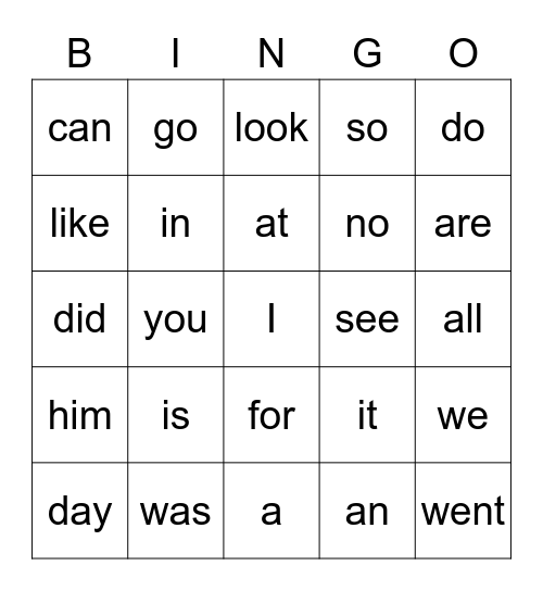 Snap Words Bingo - List B Bingo Card
