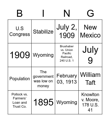 16th Amendment Bingo Card