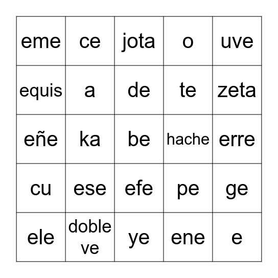 El alfabeto Bingo Card