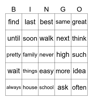 Snap Words Bingo - List F Bingo Card