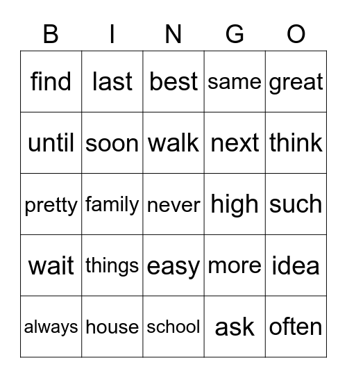Snap Words Bingo - List F Bingo Card