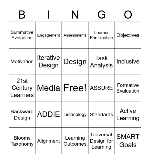 Instructional Design Bingo Card