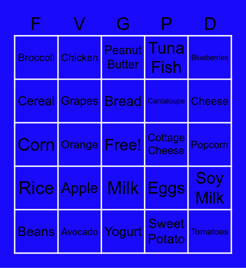 MyPlate Grocery Store BINGO Card