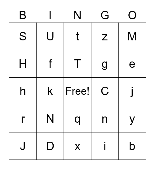 Letter Bingo Card