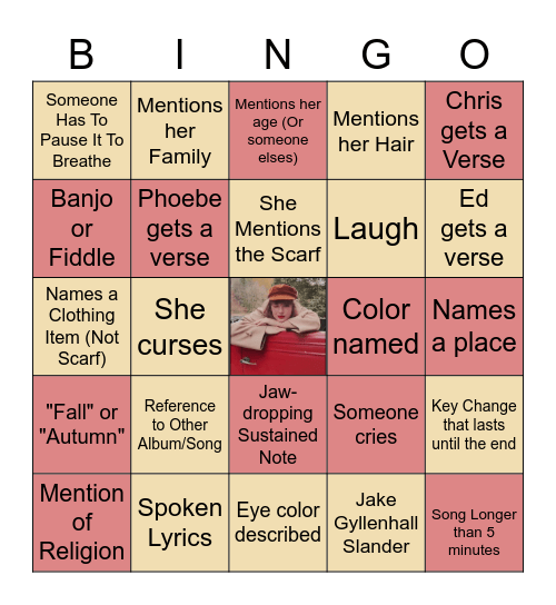 Red (Taylor's Version) (From The Vault) Bingo Card