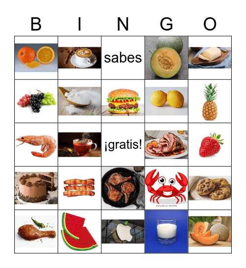 La comida Bingo Card