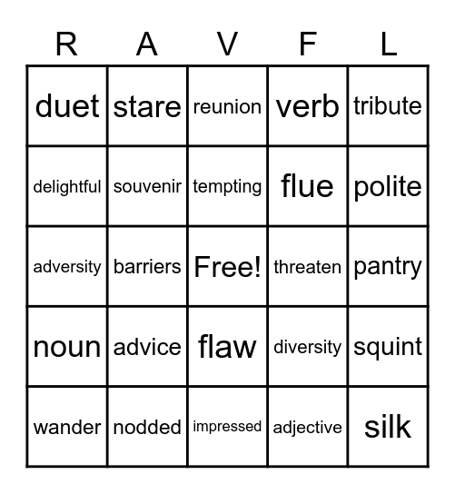 RAvFL BINGO Card