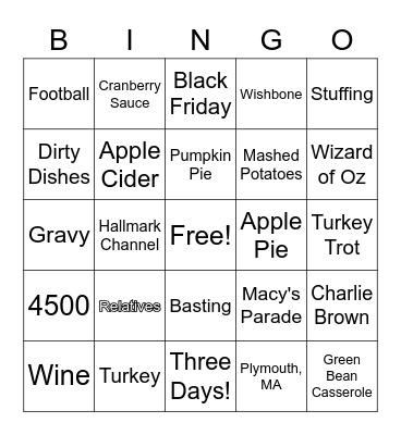 Thanksgiving BINGO Card