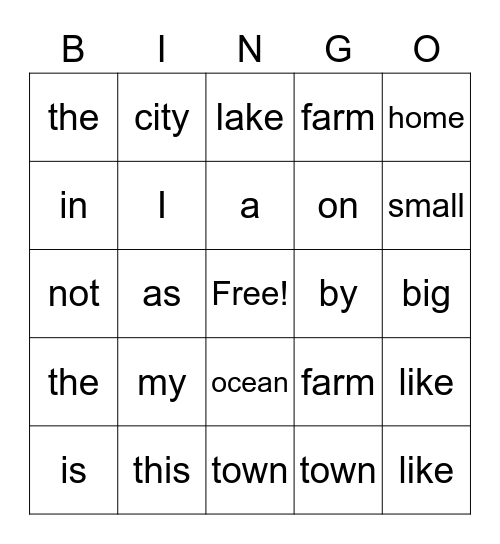 PCI Reading 1-20 Bingo Card
