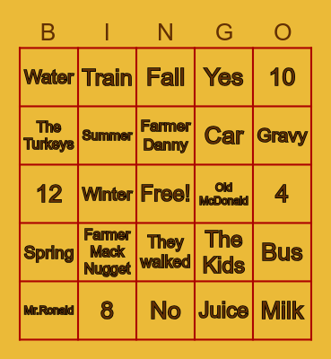 'Twas the Night Before Thanksgiving Bingo Card