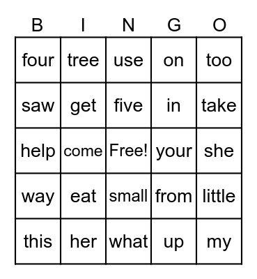 vocabulary set 2 Bingo Card