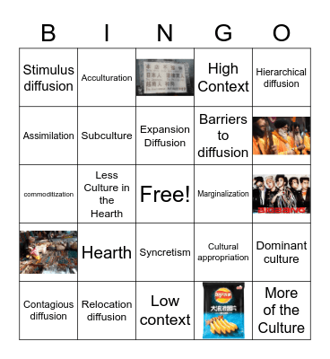 Cultural Diffusion Bingo Card