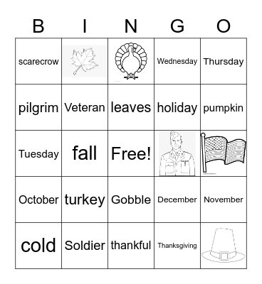 Fall/ November Bingo Card