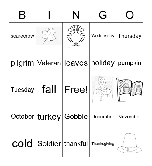 Fall/ November Bingo Card