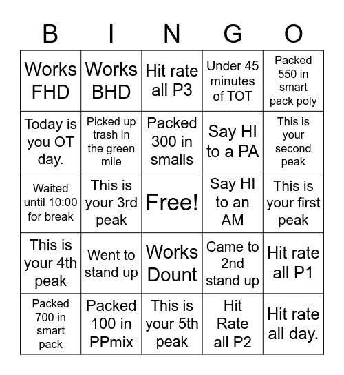 PEAK 2021 BINGO Card