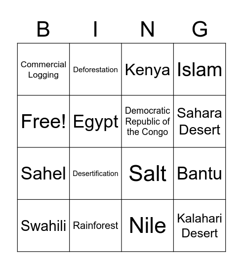 Geography of Africa- Bingo Card