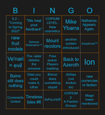 WoW 9.2: Content Boogaloo Bingo Card