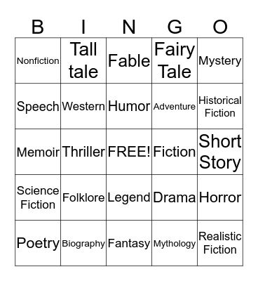 Genre Bingo Card