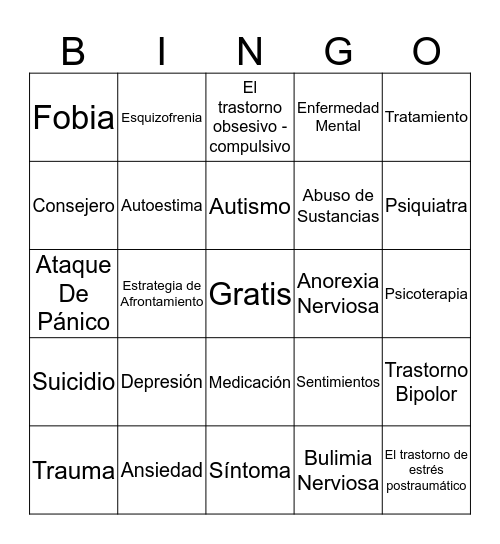BINGO: Salud Mental Bingo Card