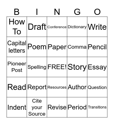 Writing Lab Bingo Card