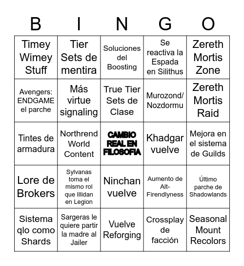 BINGO: Parche 9.2 Bingo Card