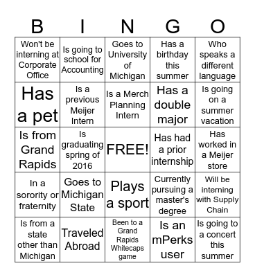 Meijer 2015 Interns Bingo Card
