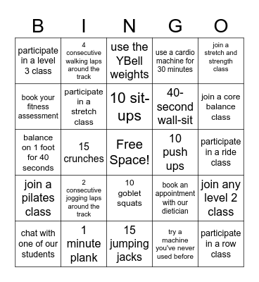 Reh-Fit Fitness Bingo Card