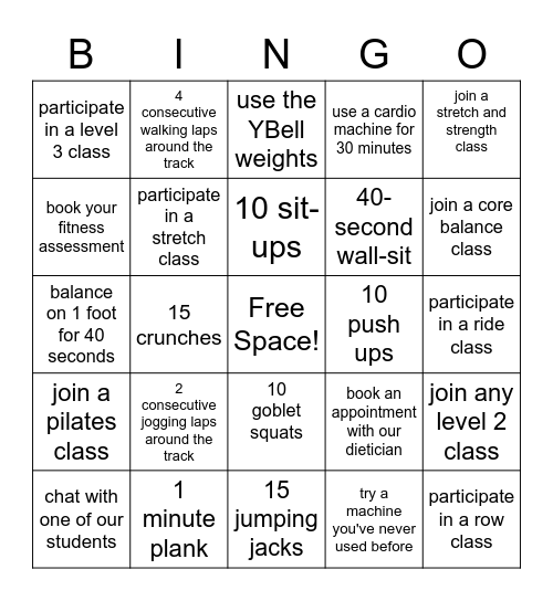 Reh-Fit Fitness Bingo Card