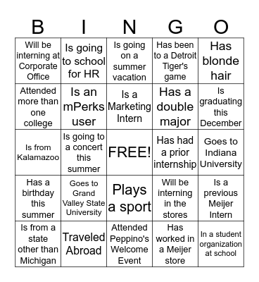 Meijer 2015 Interns Bingo Card