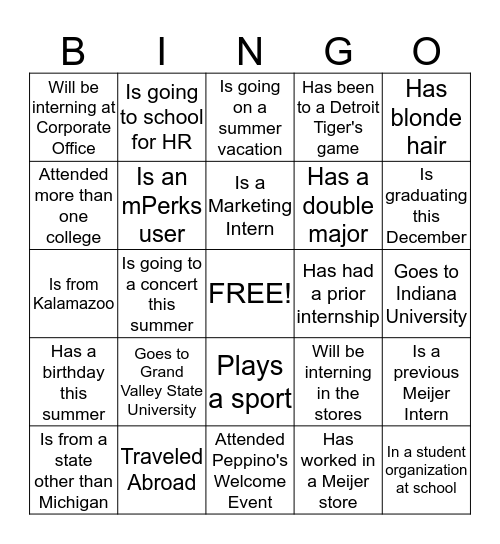 Meijer 2015 Interns Bingo Card