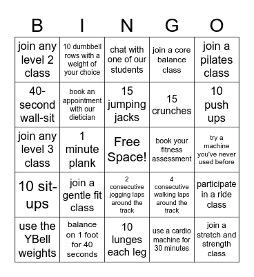 Reh-Fit Fitness Bingo Card