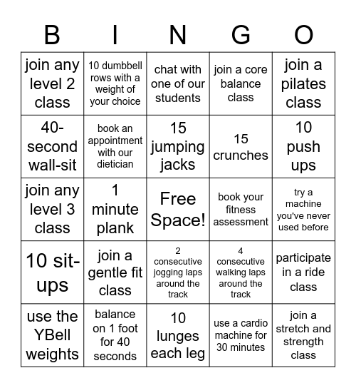 Reh-Fit Fitness Bingo Card
