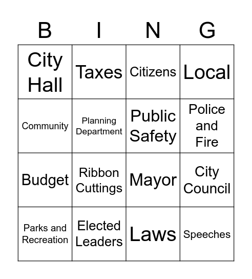 local government Bingo Card