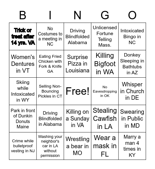 Department Fun Bingo Card