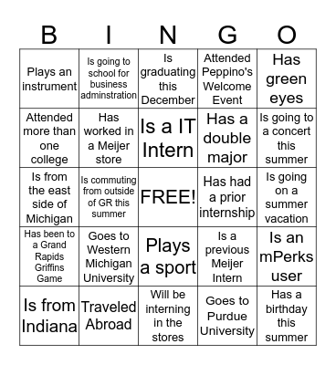 Meijer 2015 Interns Bingo Card