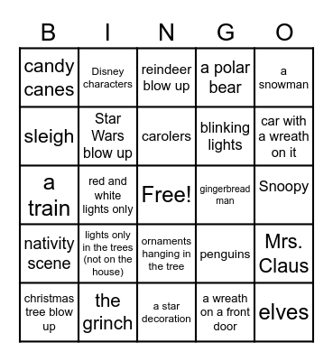 Christmas Light Bingo Card